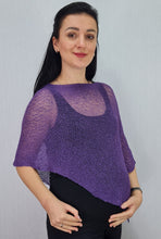 Load image into Gallery viewer, Crochet Lace Knit Small Poncho - Purple