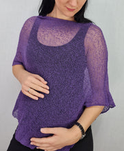 Load image into Gallery viewer, Crochet Lace Knit Small Poncho - Purple