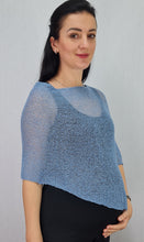 Load image into Gallery viewer, Crochet Lace Knit Small Poncho - Mid Blue