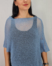 Load image into Gallery viewer, Crochet Lace Knit Small Poncho - Mid Blue