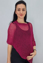 Load image into Gallery viewer, Crochet Lace Knit Small Poncho - Magenta