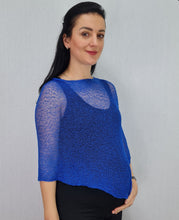 Load image into Gallery viewer, Crochet Lace Knit Small Poncho - Royal Blue