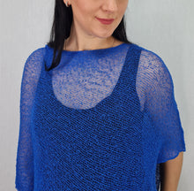 Load image into Gallery viewer, Crochet Lace Knit Small Poncho - Royal Blue