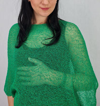 Load image into Gallery viewer, Crochet Lace Knit Small Poncho - Jade Green
