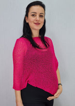 Load image into Gallery viewer, Crochet Lace Knit Small Poncho - Hot Pink
