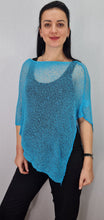 Load image into Gallery viewer, Crochet Lace Knit Small Poncho - Turquoise