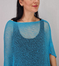 Load image into Gallery viewer, Crochet Lace Knit Small Poncho - Turquoise