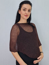 Load image into Gallery viewer, Crochet Lace Knit Small Poncho - Chocolate Brown