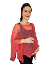 Load image into Gallery viewer, Crochet Lace Knit Batwing Poncho - Coral
