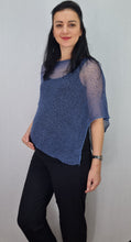 Load image into Gallery viewer, Crochet Lace Knit Small Poncho - Denim Blue