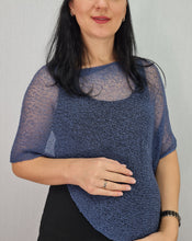 Load image into Gallery viewer, Crochet Lace Knit Small Poncho - Denim Blue