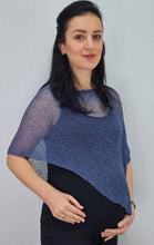 Load image into Gallery viewer, Crochet Lace Knit Small Poncho - Denim Blue