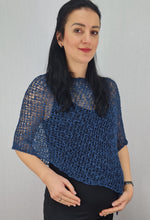 Load image into Gallery viewer, Popcorn Style Crochet Poncho - Dark Denim