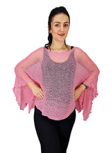 Load image into Gallery viewer, Crochet Lace Knit Batwing Poncho - Dusty Pink