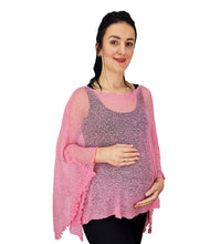 Load image into Gallery viewer, Crochet Lace Knit Batwing Poncho - Dusty Pink