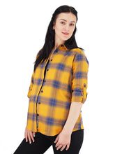 Load image into Gallery viewer, Flannel Shirts 100% Cotton Checked Mustard/Royal Blue