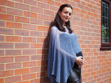 Load image into Gallery viewer, Crochet Lace Knit Batwing Poncho - Denim Blue