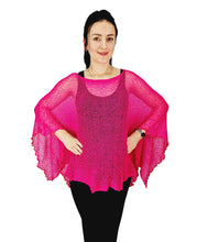 Load image into Gallery viewer, Crochet Lace Knit Batwing Poncho - Hot Pink