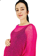 Load image into Gallery viewer, Crochet Lace Knit Batwing Poncho - Hot Pink
