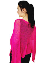 Load image into Gallery viewer, Crochet Lace Knit Batwing Poncho - Hot Pink
