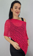 Load image into Gallery viewer, Popcorn Style Crochet Poncho - Hot Pink