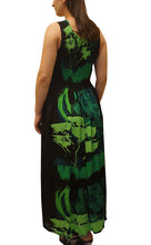 Load image into Gallery viewer, Long Smocked Dress One Size Black Green Abstract