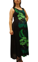 Load image into Gallery viewer, Long Smocked Dress One Size Black Green Abstract