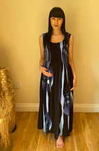 Load image into Gallery viewer, Long Smocked Dress - One Size Black Watercolour Flowers