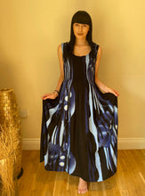 Load image into Gallery viewer, Long Smocked Dress - One Size Black Watercolour Flowers