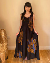 Load image into Gallery viewer, Long Smocked Dress - One Size Black Leaves