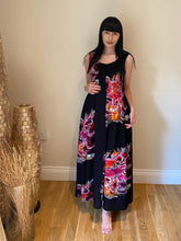 Load image into Gallery viewer, Long Smocked Dress - One Size Black Red Abstract