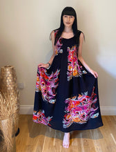 Load image into Gallery viewer, Long Smocked Dress - One Size Black Red Abstract