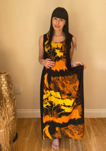 Load image into Gallery viewer, Long Smocked Dress - One Size Black Red Orange Flame