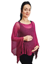 Load image into Gallery viewer, Crochet Lace Knit Batwing Poncho - Magenta