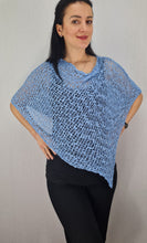 Load image into Gallery viewer, Popcorn Style Crochet Poncho - Mid Blue