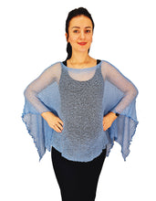 Load image into Gallery viewer, Crochet Lace Knit Batwing Poncho - Mid Blue