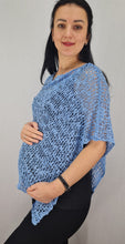 Load image into Gallery viewer, Popcorn Style Crochet Poncho - Mid Blue
