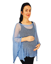 Load image into Gallery viewer, Crochet Lace Knit Batwing Poncho - Mid Blue