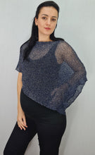 Load image into Gallery viewer, Mimosa Ladies Glitter Small Poncho - Navy Silver