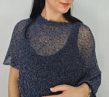 Load image into Gallery viewer, Mimosa Ladies Glitter Small Poncho - Navy Silver