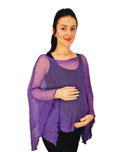 Load image into Gallery viewer, Crochet Lace Knit Batwing Poncho - Purple