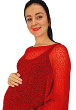 Load image into Gallery viewer, Crochet Lace Knit Batwing Poncho - Red