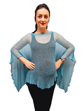 Load image into Gallery viewer, Crochet Lace Knit Batwing Poncho - Teal