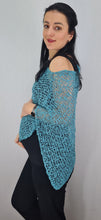 Load image into Gallery viewer, Popcorn Style Crochet Poncho - Turquoise