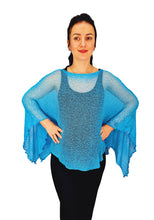 Load image into Gallery viewer, Crochet Lace Knit Batwing Poncho - Turquoise