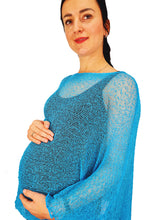 Load image into Gallery viewer, Crochet Lace Knit Batwing Poncho - Turquoise