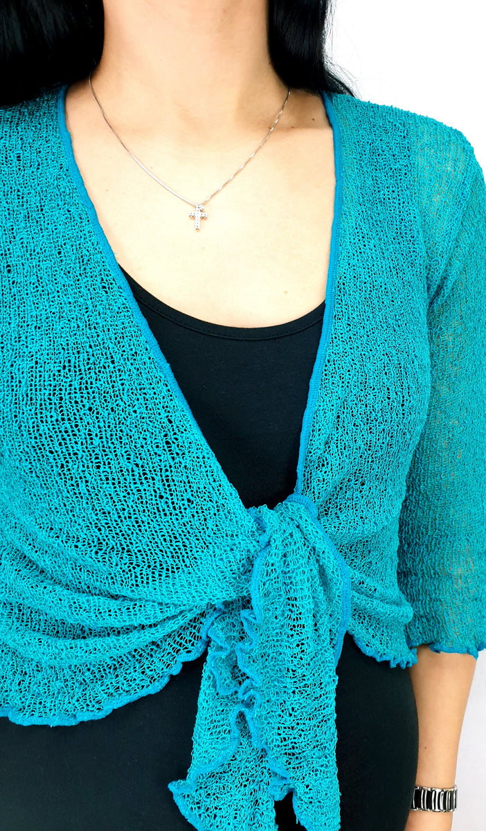 Crochet Lace Net Shrug Turquoise - Main Image