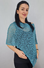 Load image into Gallery viewer, Popcorn Style Crochet Poncho - Turquoise