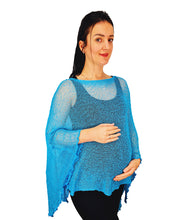 Load image into Gallery viewer, Crochet Lace Knit Batwing Poncho - Turquoise