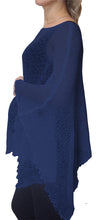 Load image into Gallery viewer, Crochet Lace Knit Batwing Poncho - Denim Blue